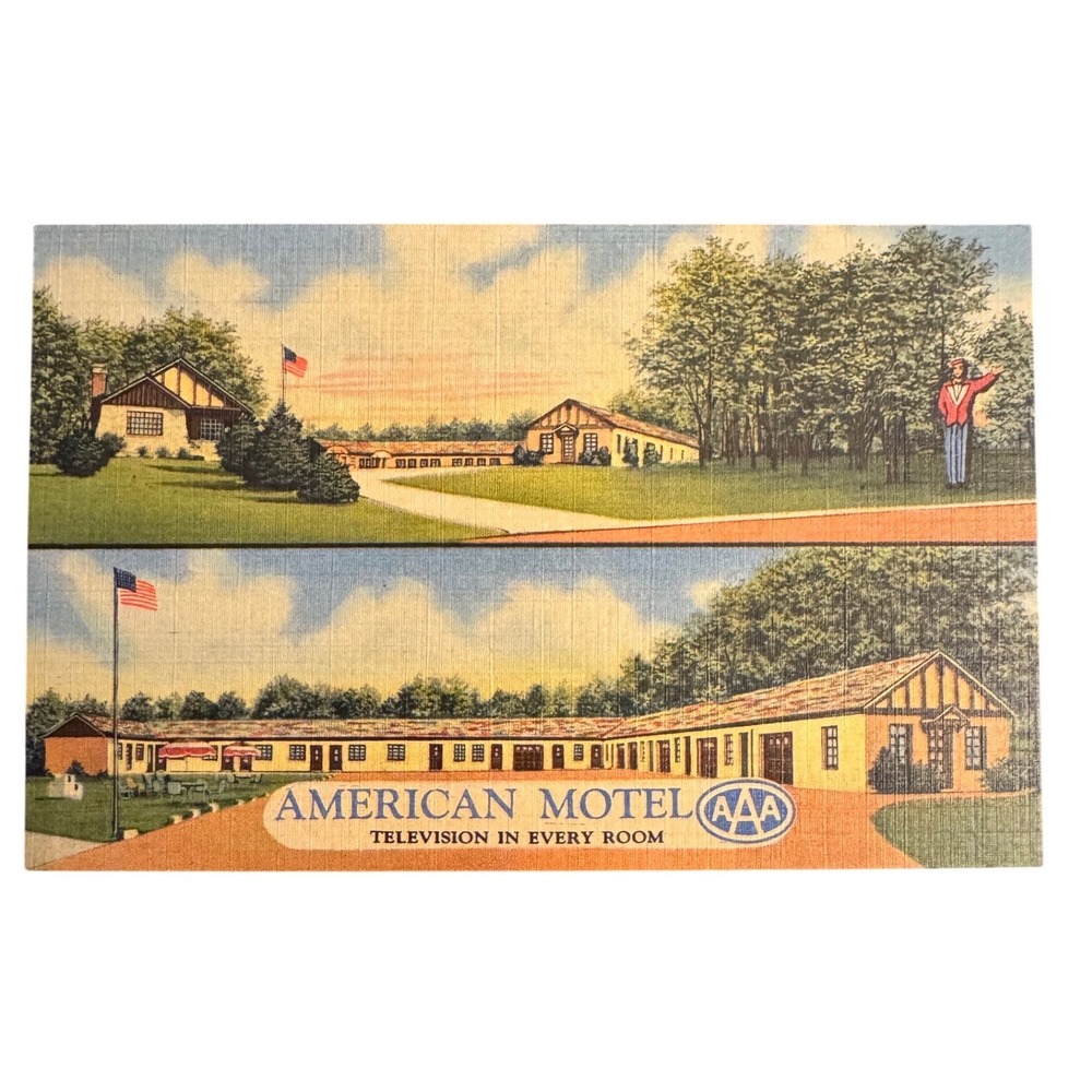 American Motel Cincinnati‎ Ohio Vintage Linen Postcard AAA Route 52 Unposted